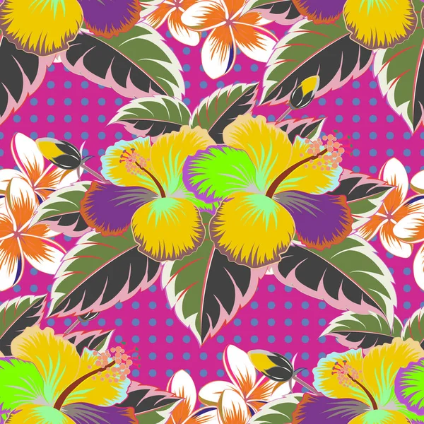 Motif Tropical Sans Couture Avec Nombreuses Fleurs Abstraites Grises Roses — Image vectorielle