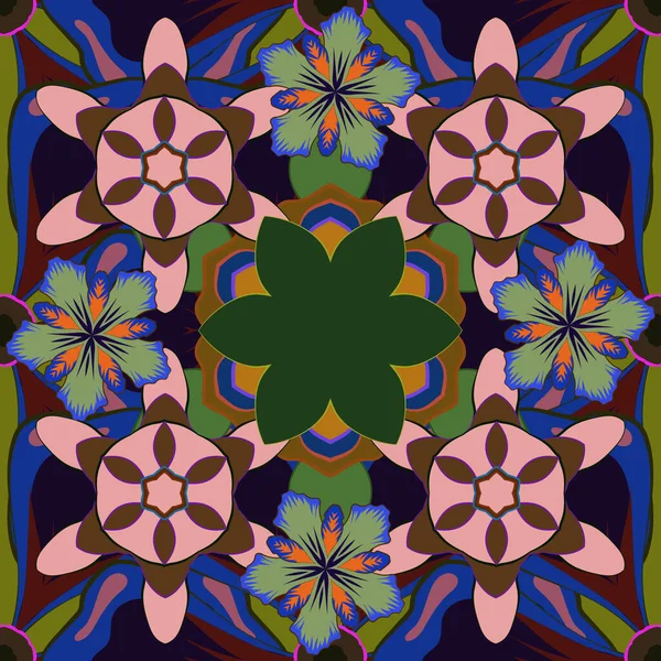 Ilustración Vectorial Patrón Sin Costuras Vintage Floral Colores Verde Rosa — Archivo Imágenes Vectoriales