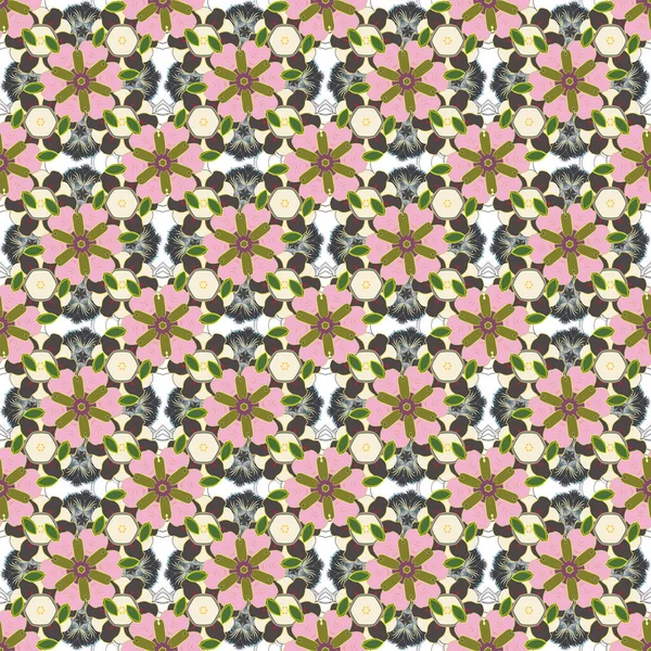 Naadloze Kleurrijke Bloemen Schilderen Groene Gele Beige Kleuren Vector Bloemen — Stockvector