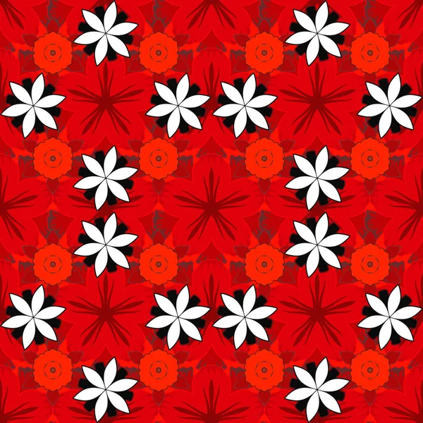 Vektornahtloses Muster Grauen Roten Und Schwarzen Farben Schöne Aquarellblumen Helle — Stockvektor