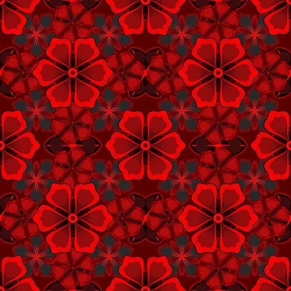 Nahtloses Muster Mit Dekorativen Sommerblumen Roten Und Schwarzen Farben Aquarell — Stockvektor