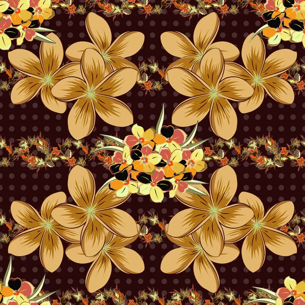 Vector Illustration Seamless Floral Pattern Stylized Plumeria Flowers Brown Beige — Stock Vector