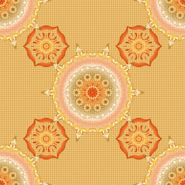 Бесшовный Дамасский Узор Оранжевые Бежевые Желтые Классические Обои Декоративная Граница — стоковый вектор