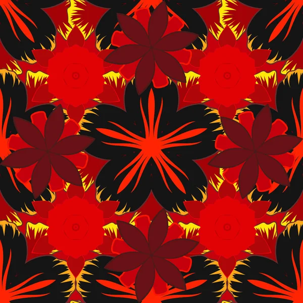 Абстрактная Элегантность Бесшовный Узор Цветочными Мотивами Желтом Черном Красном Цветах — стоковый вектор