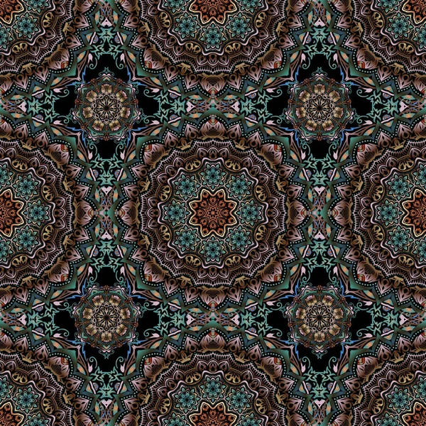 Patrón Fondo Floral Sin Costuras Damasco Colores Verde Marrón Gris — Vector de stock