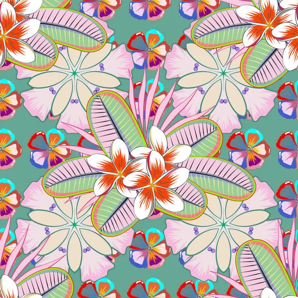 ベクトル熱帯植物と抽象的な多色の花と明るいハワイのデザイン — ストックベクタ