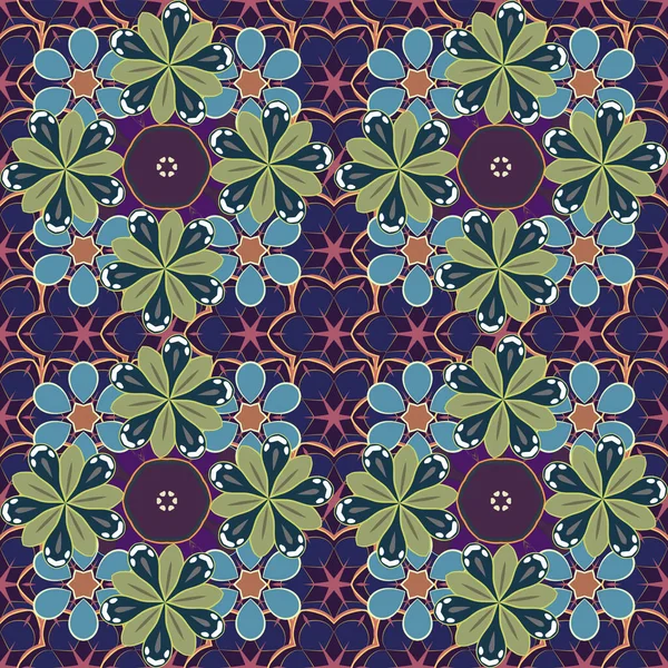 Векторний Квітковий Візерунок Синього Коричневого Фіолетового Кольорів Безшовний Квітковий Фон — стоковий вектор