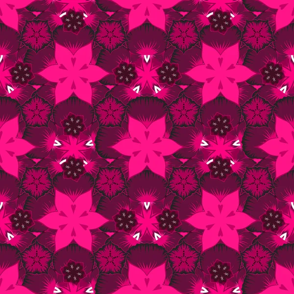 Векторная Иллюстрация Бесшовный Цветочный Узор Милых Цветах Пурпурных Фиолетовых Фиолетовых — стоковый вектор