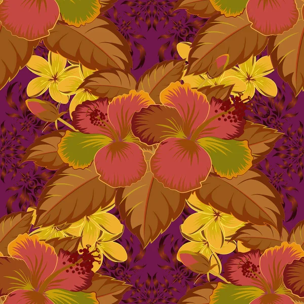 Blumen Nahtloses Muster Violetten Braunen Und Gelben Farben Netter Vektor — Stockvektor