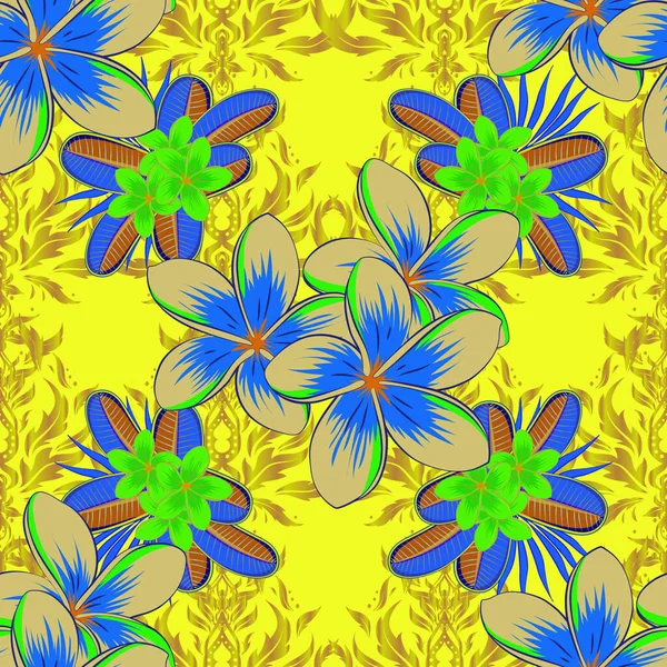 Patrón Sin Costura Vectorial Con Flores Hojas Plumeria Colores Verde — Vector de stock