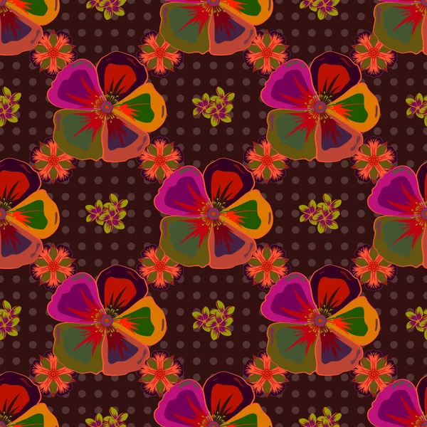 Texture Sans Couture Ornement Floral Noir Brun Rouge Illustration Vectorielle — Image vectorielle