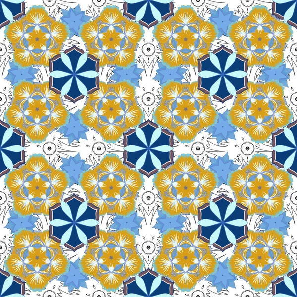 Безшовний Векторний Жовтий Синій Орнамент Арабському Стилі Візерунок Шпалер Фонів — стоковий вектор