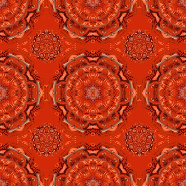 Vector Illustration Damask Seamless Floral Background Pattern Red Orange Colors — Stock Vector