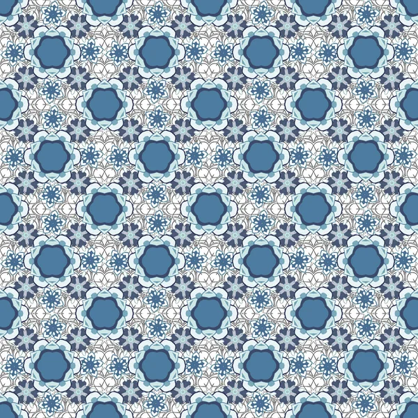 Patrón Sin Costura Vectorial Mehndi Gris Azul Estilo Indio Tradicional — Archivo Imágenes Vectoriales