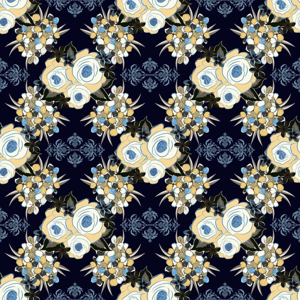 Modèle Exquis Avec Des Fleurs Primula Dans Style Vintage Impression — Image vectorielle