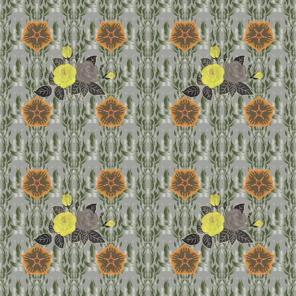 Фон Зелених Бежевих Сірих Розфарбованих Троянд Векторний Квітковий Безшовний Візерунок — стоковий вектор