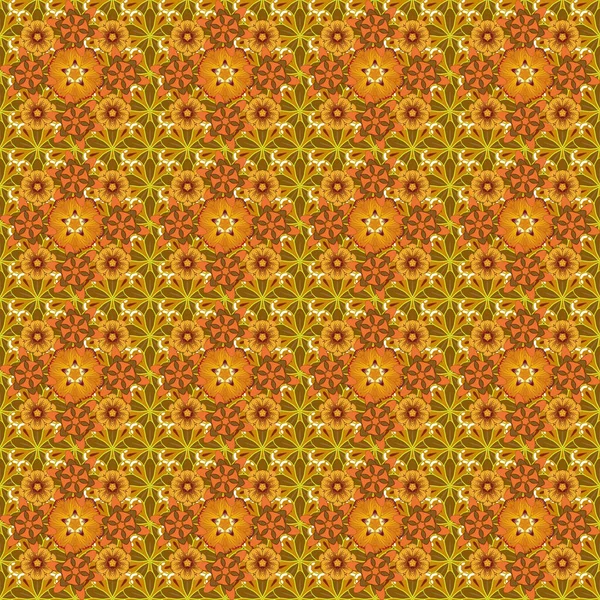 Motif Floral Sans Couture Dans Les Couleurs Marron Jaune Orange — Image vectorielle