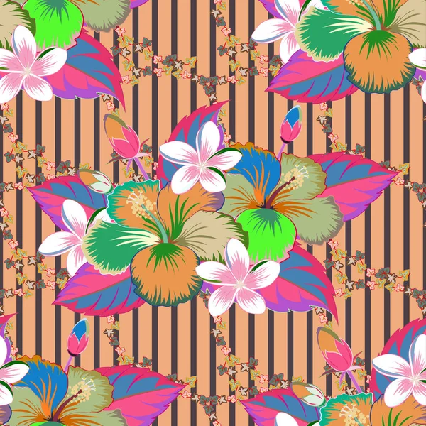 Piękne Kwiaty Hibiskusa Akwarela Beżowym Tle Jasny Obraz Inspirowane Hibiskus — Wektor stockowy