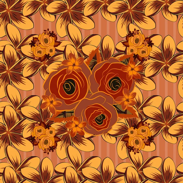 Vektornahtloser Hintergrund Schöne Aquarellblumen Orange Braun Und Rot Helle Malerei — Stockvektor