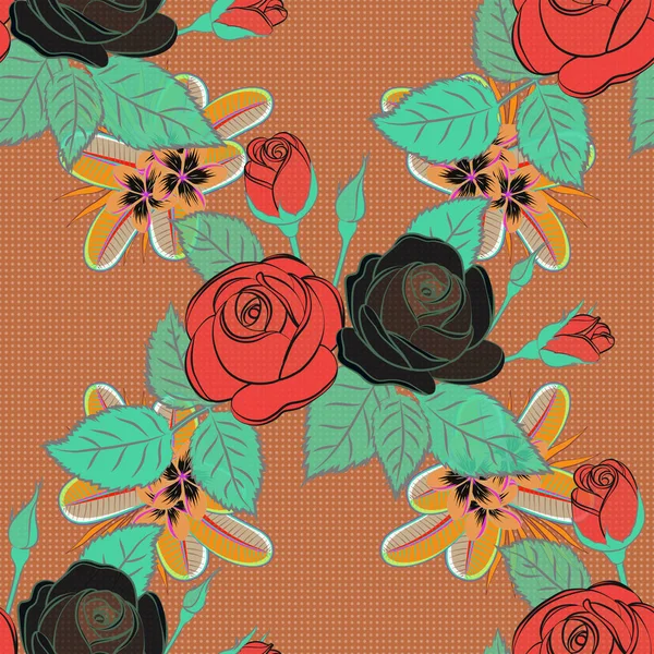 Mignon Fond Floral Vectoriel Fleurs Roses Motif Sans Couture Dans — Image vectorielle