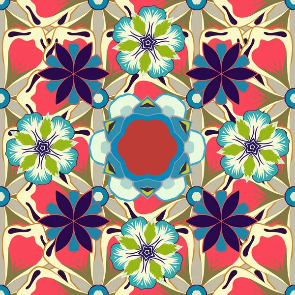 Patrón Flores Pintura Flores Coloridas Sin Costuras Colores Rosa Azul — Vector de stock