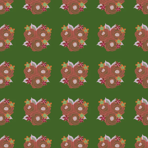 Цветочные Винтажные Бесшовные Картины Зеленых Розовых Цветах Векторная Иллюстрация — стоковый вектор