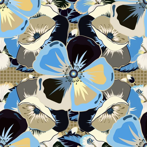 要旨青 灰色でかわいい花のプリント 明るい美しいコスモスの花シームレスな背景 ベクターイラスト — ストックベクタ