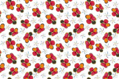 Hibiscus çiçek deseni. Suluboya resim efekti, amber çiçeğinin çizimi, yapraklı çiçek, beyaz arka planda izole edilmiş el çizimi..