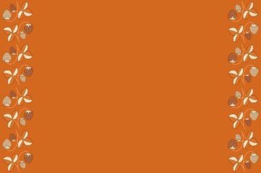 Bej, turuncu ve kahverengi renklerde kopyalama alanı olan güzel dikey çilek. Kusursuz desen. Kutlama kartı, tekstil baskısı veya kumaş için kullanılabilir.