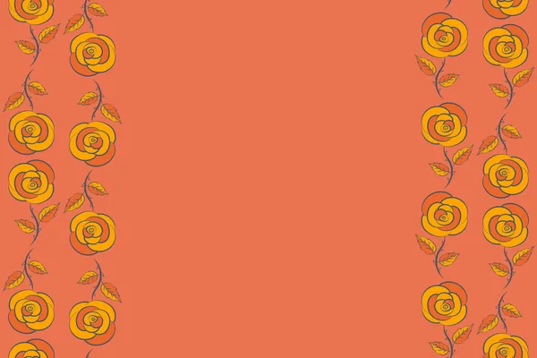 オレンジ 青の色で縦の抽象的なバラとシームレスな花パターン コピースペースとヴィンテージスタイルでイラスト あなたのテキストのための場所 — ストック写真