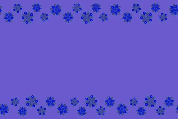 具有复制空间的水平蓝紫色花朵无缝图案 文本的位置 — 图库照片