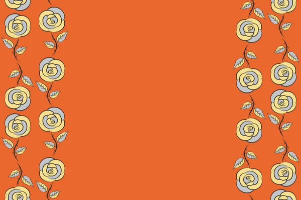Vintage Style Watercolor Drawing Branch Vertical Orange Gray Yellow Rose — Stock Photo, Image
