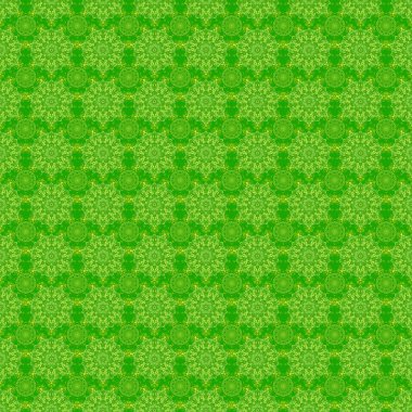 Güzel yeşil el yapımı, pürüzsüz vektör çizimi. Çiçek ve Mandala elementleriyle kusursuz bir desen..