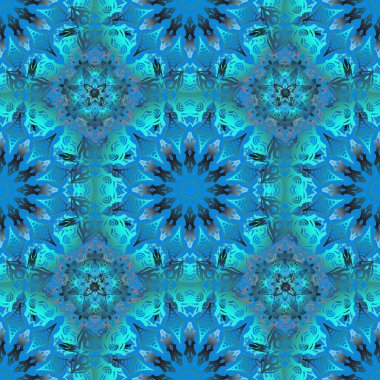 Noel kar taneleri mavi ve yeşil renklerde karalamalar ve noktalar. Güzel kış sanatı. Kış pansiyoneri. 2019 Noel 'inde kusursuz desen.