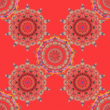 Duvar kâğıdı barok, İspanyol kumaşı. Pembe, turuncu ve kırmızı süs. Kusursuz bir geçmişi var. Çiçeksiz desen.