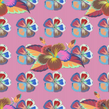 Vektör kusursuz desen. Aloha Hawaii, Luau Party davetiyesi, kırmızı, pembe ve gri çiçekli. Poster, broşür ve sunum için en iyi yaratıcı tasarım. Aloha Tişört Tasarımı.