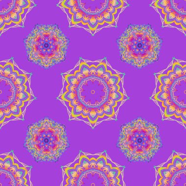 Barok tarzında Damask deseni. Barok süsü. Barok damaske klasik menekşe, sarı ve morumsu vektör dikişsiz model arka plan. Antik ortaçağ barok özeti ve süslemeleri olan duvar kağıdı..