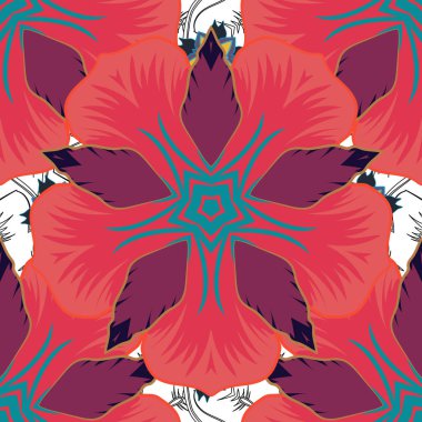 Doğu tarzında klasik tasarımı olan kusursuz bir model. Kumaş için dekorasyon. Süslü dantel iz sürücü. Geleneksel Arap süsü mor, kırmızı ve pembe elementlerle.