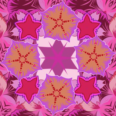 Baskı, kumaş ya da tekstil için Tayland ipeği tasarımı. Geleneksel Tayland arka planı ve ızgaralı dokusu. Morumsu, turuncu ve pembe renklerde kusursuz çizgi thai deseni.