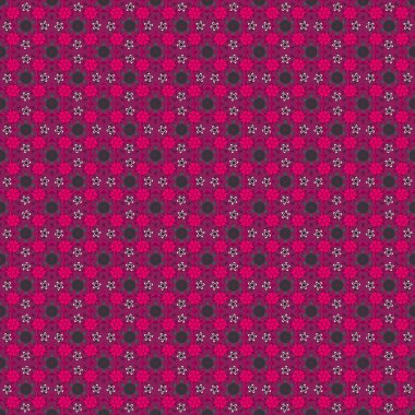 Elle çizilmiş küçük çiçekli, kusursuz bir desen. Mor, morumsu ve menekşe renkte stilize edilmiş küçük çiçekler..