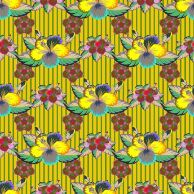 Renkli yön deseni yeşil ve mor renklerde. Kusursuz çiçek süsü. Kraliyet zambaklarıyla modern çiçek deseni.