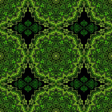 Vektör damaskesiz desen. Çok renkli karalamalı zarif barok şablonu. Klasik lüks, eski moda İspanyol süsü, duvar kağıtları, tekstil ve ambalaj için kraliyet Victoria dönemi kusursuz dokusu.