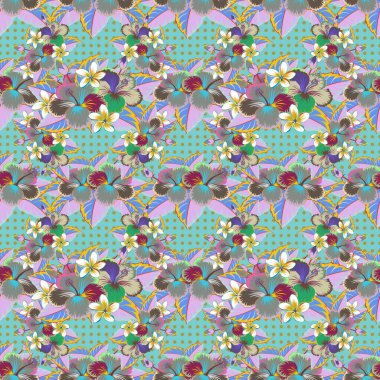 Sonbahar renkleri. El çizimi çiçek unsurları olan soyut, pürüzsüz desen. Retro tekstil tasarım koleksiyonu. 1950-1960 motifleri. Mavi arka planda çiçek açan ipek eşarp.