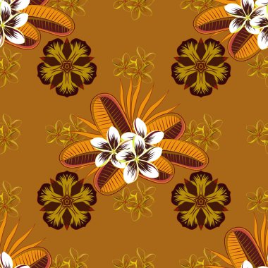 Sarı, kırmızı ve turuncu renkli primula çiçekleriyle sulu boya deseni. Primula çiçeklerinin zarif deseni. Dekorasyon ve tasarım için güzel bir vektör deseni. Eski tarz moda yazdırma.