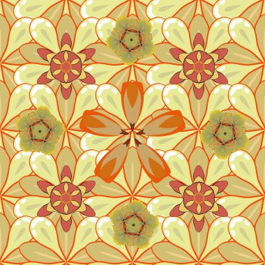 Üçgen pullu, kusursuz, lüks bir baba. Yaratıcılığınız için bej, sarı ve turuncu elementli desen.