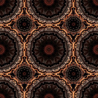 Vektör çizimi. Kırmızı, turuncu ve kahverengi renklerle çiz. Çiçeklerin canlı tekrarlanması - kusursuz desen oluşturmak için herhangi bir hatları doldurmak için kullanın.