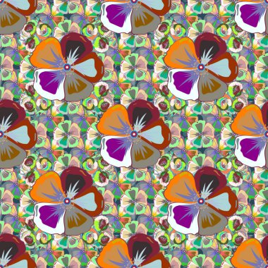 Vektör çiçek deseni. Kahverengi ve yeşil renklerde renksiz çiçekler..