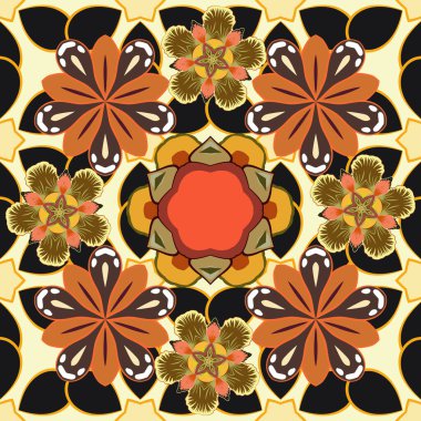 Bej, kahverengi ve gri renkli klasik tasarım. Vektör kusursuz desen. Damask zarif duvar kağıdı.