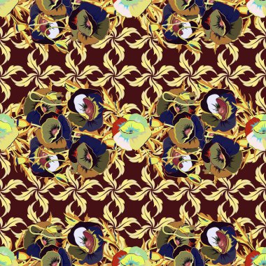 Sarı, bej ve kahverengi renklerde vektör vintage gelincikler (el çizimi).