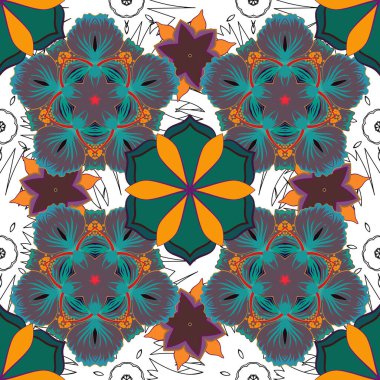 Geleneksel klasik vektör süsü. Doğu grisi, mavi ve yeşil pürüzsüz desenli Arabesk ve soyut elementlerle.